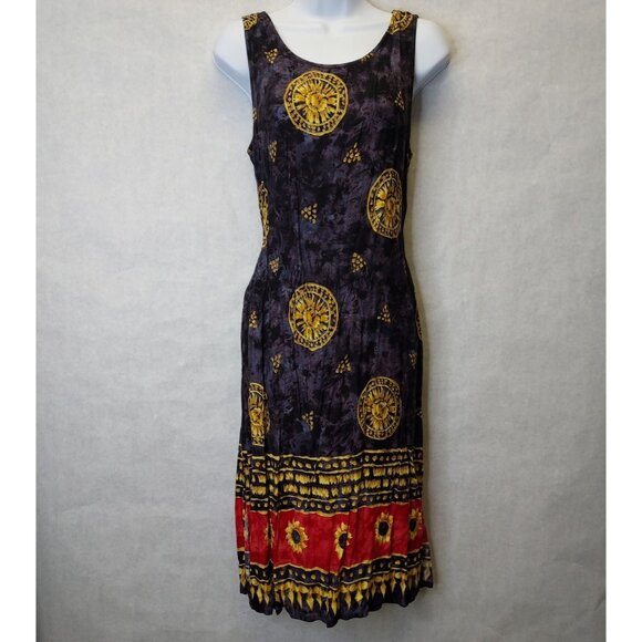 Tiasa Sundress Women's L Blue Red Batik Sleeveless Mini Dress Back Tie Thailand - Picture 1 of 11